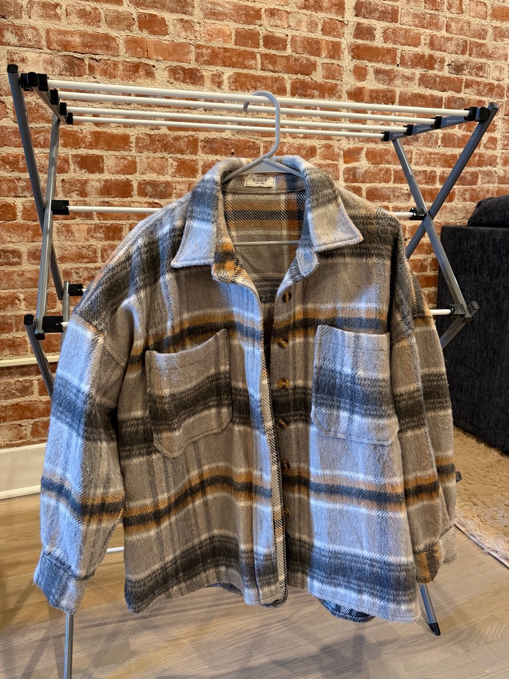 Women’s Plaid Shacket in Gray and Brown -
